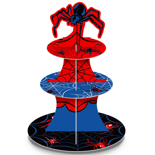 Widecook 3 Tier Spider Cupcake Stand Spider Birthday Party Decorations Cupcake Tower Hero Theme Cake Holder Hero Dessert Holder Table Display for Birthday Baby Shower Party Supplies