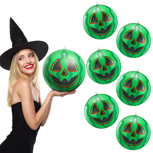 Jenaai 6 Pcs Summer Halloween Inflatable Jack O Melon Beach Bulk 11 Inch Summer Halloween Swimming Pool PVC Watermelon Beach Balls for Home Haunt House Pool Festival Watermelon Party Decorations