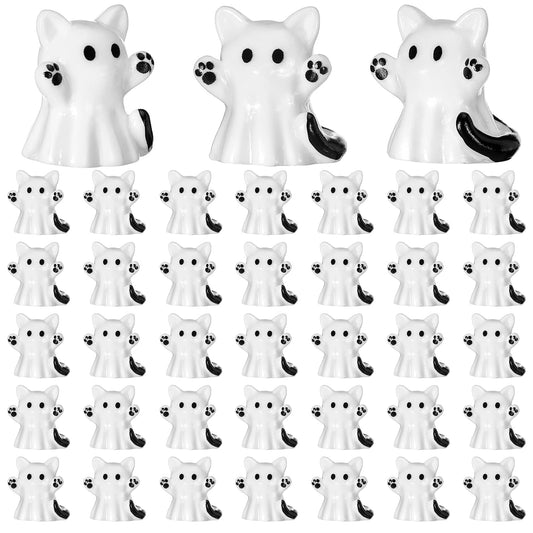 Lineshading 50 Pcs Halloween Mini Cat Ghost Figurines Decor Bulk Cute Ghost Cat Desk Statues 0.98 Inch Cartoon Spooky Figurines for Party Favors Desktop Halloween Decorations Display Ornaments