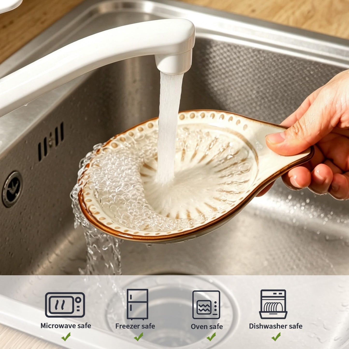 JINGUS Spoon Rest for Stove Top, Ceramic Spoon Holder for Kitchen Counter, 5.1 Inch Heat-Resistant Cooking Utensil Rest for Coffee Spoon Dish & Spatula Tray, Dishwasher Safe, Beige
