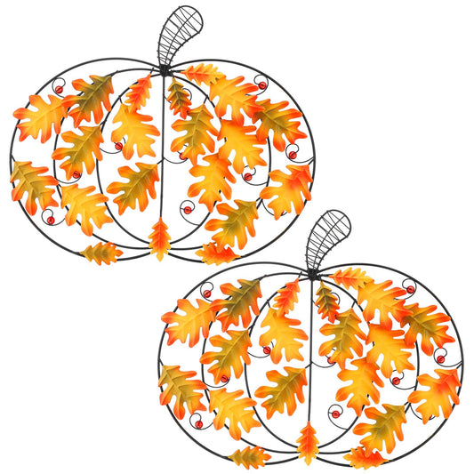 Wesiti 2 Pcs Metal Fall Pumpkin Wall Decor 14" Welcome Pumpkins Fall Sign Metal Farmhouse Autumn Vintage Leaf Wall Art Hanging Rustic Room Decor for Autumn Harvest Holiday Indoor Outdoor