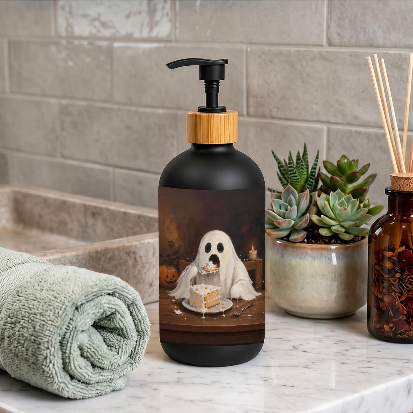 IWEBEEDOSIN Halloween Ghost Glass Dish Soap Dispenser