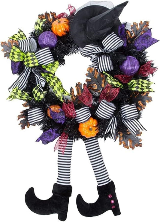 Halloween Wreath Decorations - Halloween Wreaths for Front Door - Witch Decor with Hat Legs Pumpkin Halloween Hanging Decor,Halloween Door Decorations for Door,Porch,Window,Indoor and Outdoor Decor