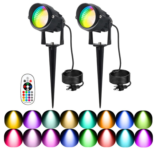 Vamnee Christmas Spotlights Outdoor, 12W RGB Color Changing Landscape Lighting 120V Waterproof Spotlight with Plug & Remote for House Garden Path Tree Patio Lawn Decoration （2 Pack
