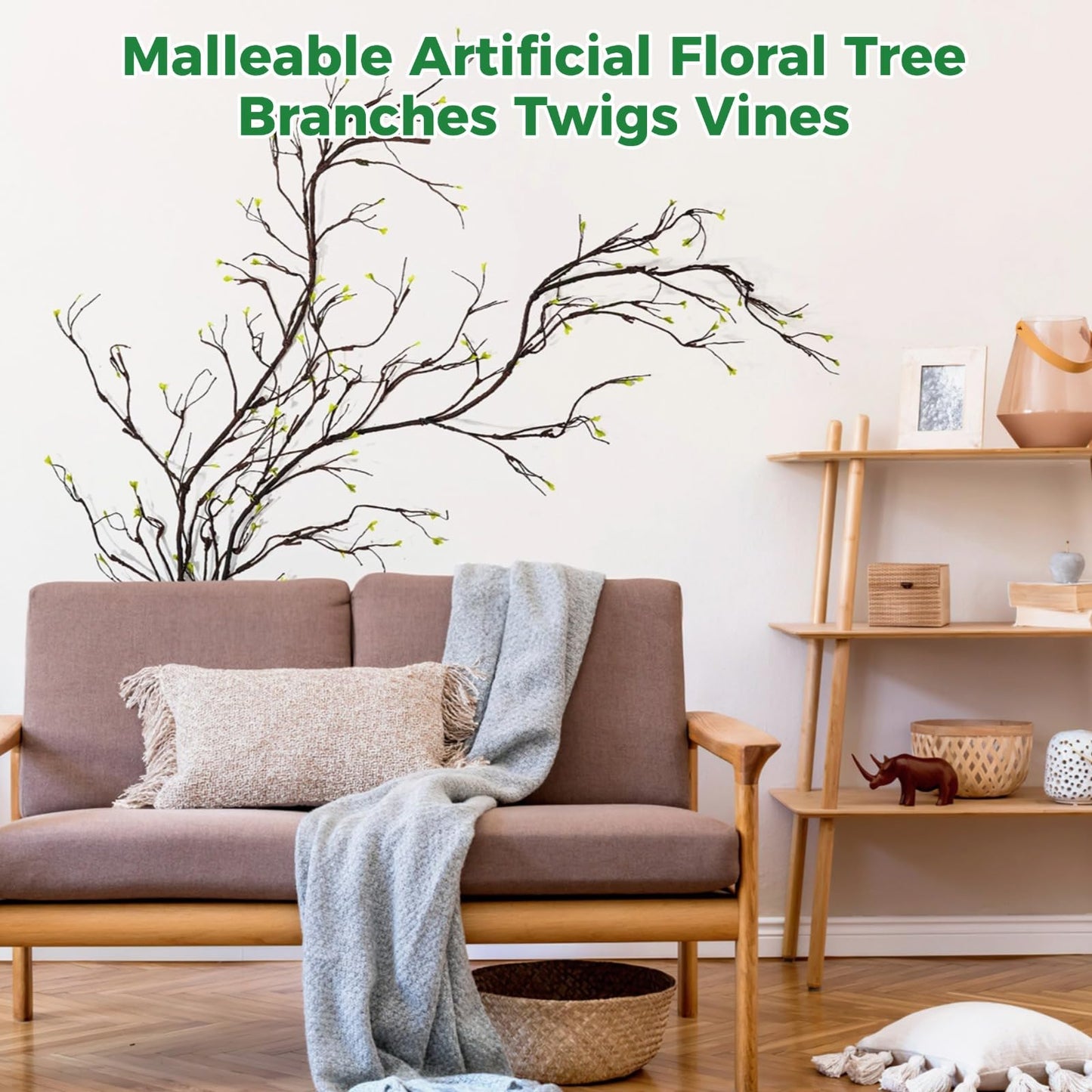 Artificial Fake Tree Branches for Decoration - 118 Inches Malleable Artificial Tree Branches with Sprout, Twigs Vines Rattan Ivy Grapevines Wall Fake Hanging Plants, Wall Branches for Decoration