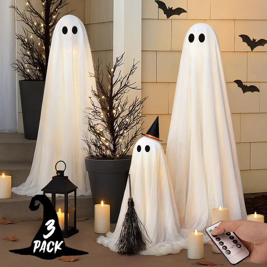 Halloween Decorations - Halloween Decorations Outdoor - Set of 3 Light Up Spooky Ghosts Decoration with 8 Light Modes Timer Remote- Indoor Cute Party Ghost Decor for Yard Porch Lawn Home Front Door