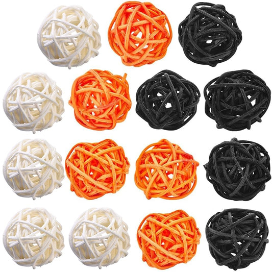 SUNNYCLUE 36Pcs 3 Colors Halloween Rattan Balls Woven Decor Balls Wicker Hanging White Dark Orange Black Bowl Vase Filler Ornaments for Halloween Tree Wall Wedding Table Coffee Party DIY Decoration