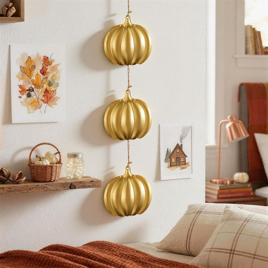 Amyhill 30 Inch Large Vintage Metal Pumpkin Wall Hanging Art Fall Gold Pumpkins Bedroom Hanging Wall Decor Farmhouse Country Rustic Gallery Decor