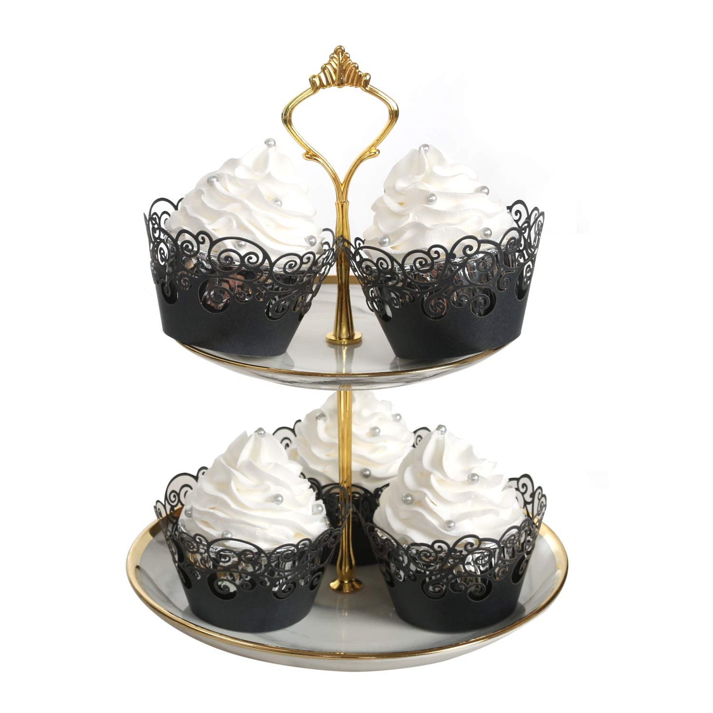 Cupcake Wrappers, KPOSIYA 100 Pack Cupcake Wraps Filigree Artistic Bake Cake Paper Cup Little Vine Laser Cut Liner Baking Cups Muffin Case Trays for Wedding Party Birthday Decoration (100, Black)
