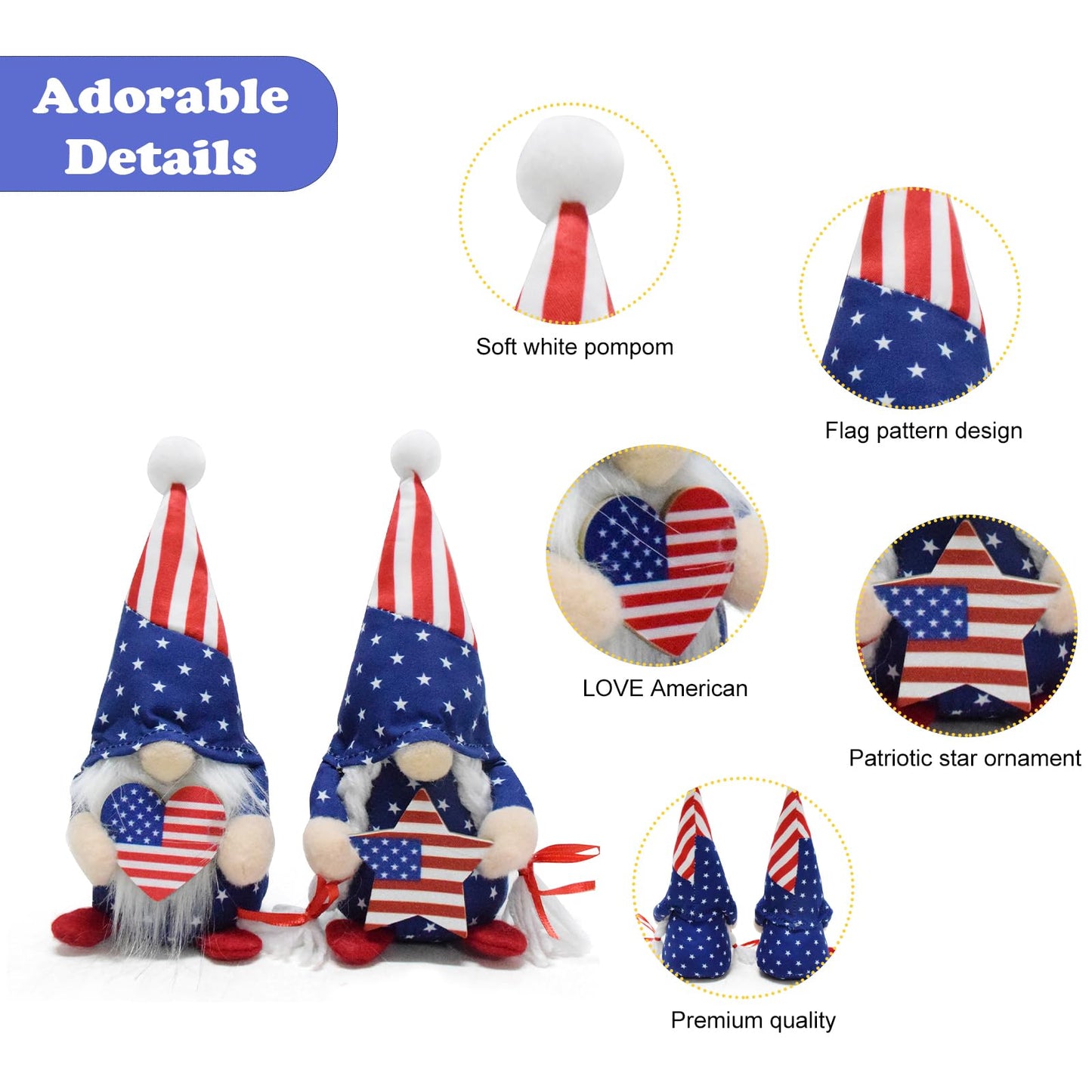 Vytina 2 PCS USA Patriotic Gnomes 4th of July American Gnome Plush Swedish Tomte Doll Elfs Ornaments for Partiotic Party Home Indoor Decor Independence Day
