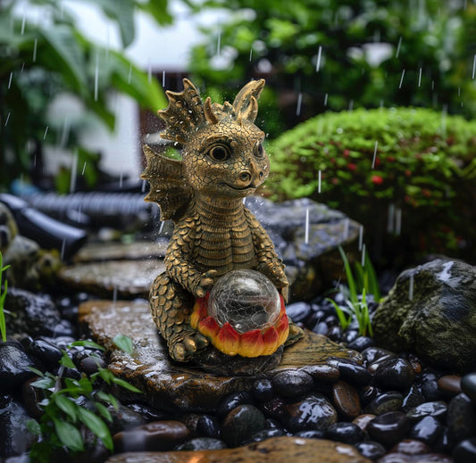 Dcmkimilv Garden Outdoor Dragon Decor Statues Figurine Solar Lights, Gifts for Mom,Patio Balcony Yard Lawn Color - Charging Ornament Decor,Waterproof Halloween Decorative Lights,Year-Round (Gold)