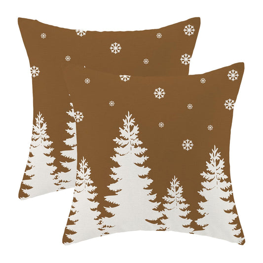 CXMEIFLY Christmas Pillow Covers 18x18 Inch Set of 2 Brown Cream Christmas Tree Snowflakes Decor Throw Pillows Winter Xmas Holiday Outdoor Cushion Cases for Couch Bed Decorations