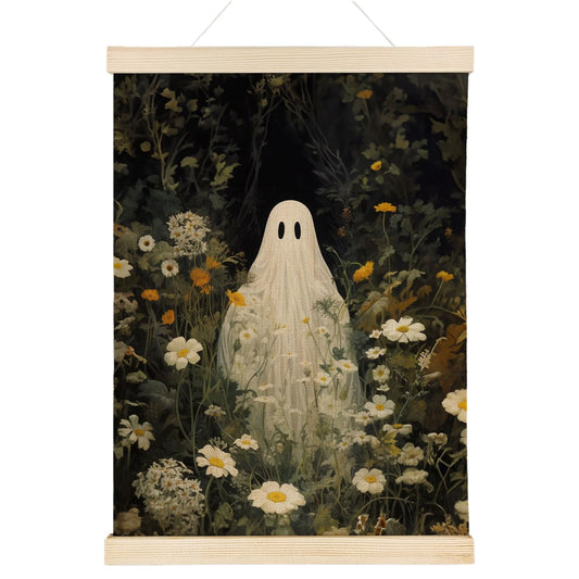 Nrleey Halloween Bathroom Poster Hanger Frame, Ghosts Floral Wall Art with Wooden Poster Hanger, Horror Spooky Wall Hanging Decor, 12x16 Inches