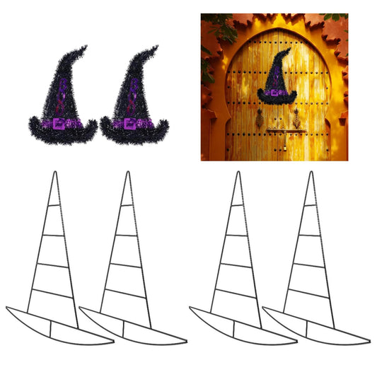 Ciieeo Witch Hat Wreath Frame, 4Pcs Halloween Witch Hat Shaped Metal Wire Wreath Ring DIY Floral Crafts Wire Form for Halloween Party Decorations