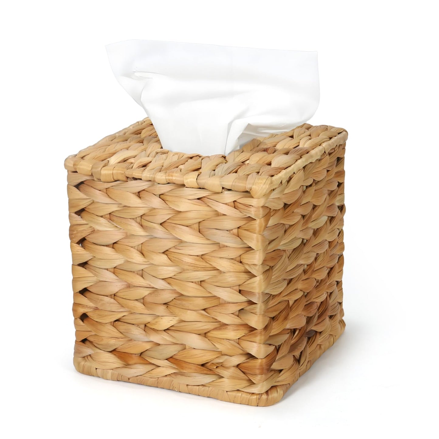 MHCLUE Water Hyacinth Square Tissue Box Cover - Handwoven Natural Fiber Decorative Tissue Holder for Living Room, Bedroom, Bathroom, Fits Standard Square Tissue Boxes, Farmhouse Home Organizer