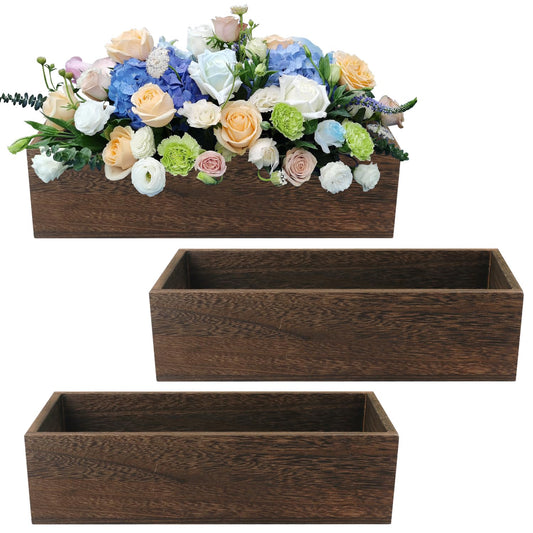 Yiksonyo 3 Pack 11.8 Inch Long Wood Box Centerpiece for Table, Wood Rectangle Planters for Storage & Decor, Perfect for Centerpieces, Craft Organizer, and More