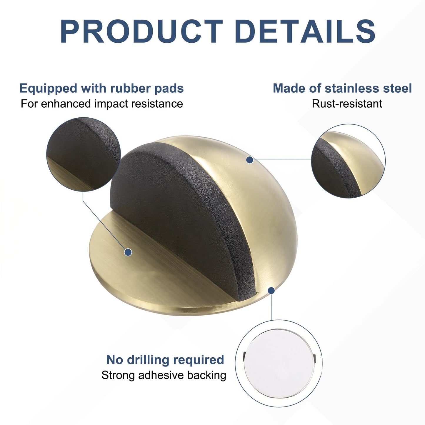 uxcell 4 Pack Low Dome Floor Door Stop, 45mm Dia. Self Adhesive Door Stoppers, No Drilling Stainless Steel Half Dome Rubber Bumper Wall Protector for Bedroom Bathroom, Bronze