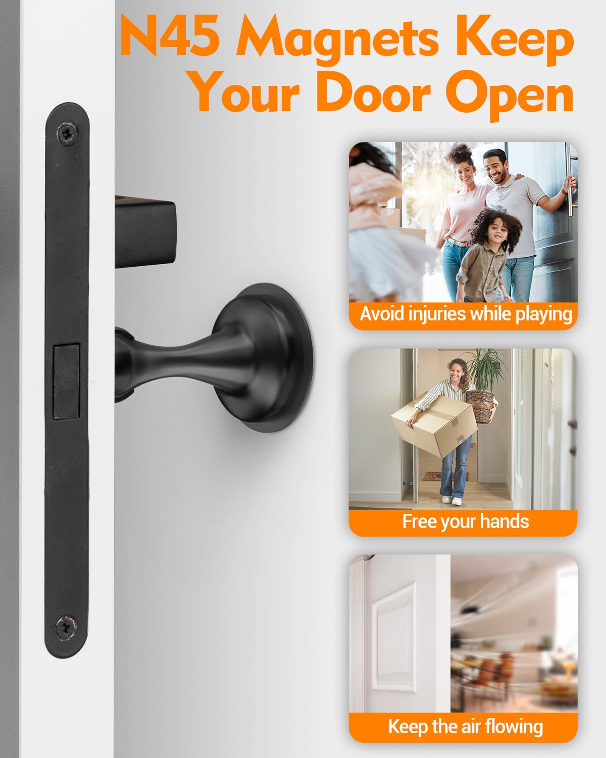Door Stoppers Magnetic Door Catch - 2 Pack Stainless Steel Heavy Duty Door Holder Stops for Bottom Top of Door - Wall Floor Mounting No Drill 3D Adhesive & Screws Strong Magnet Keep Door Open