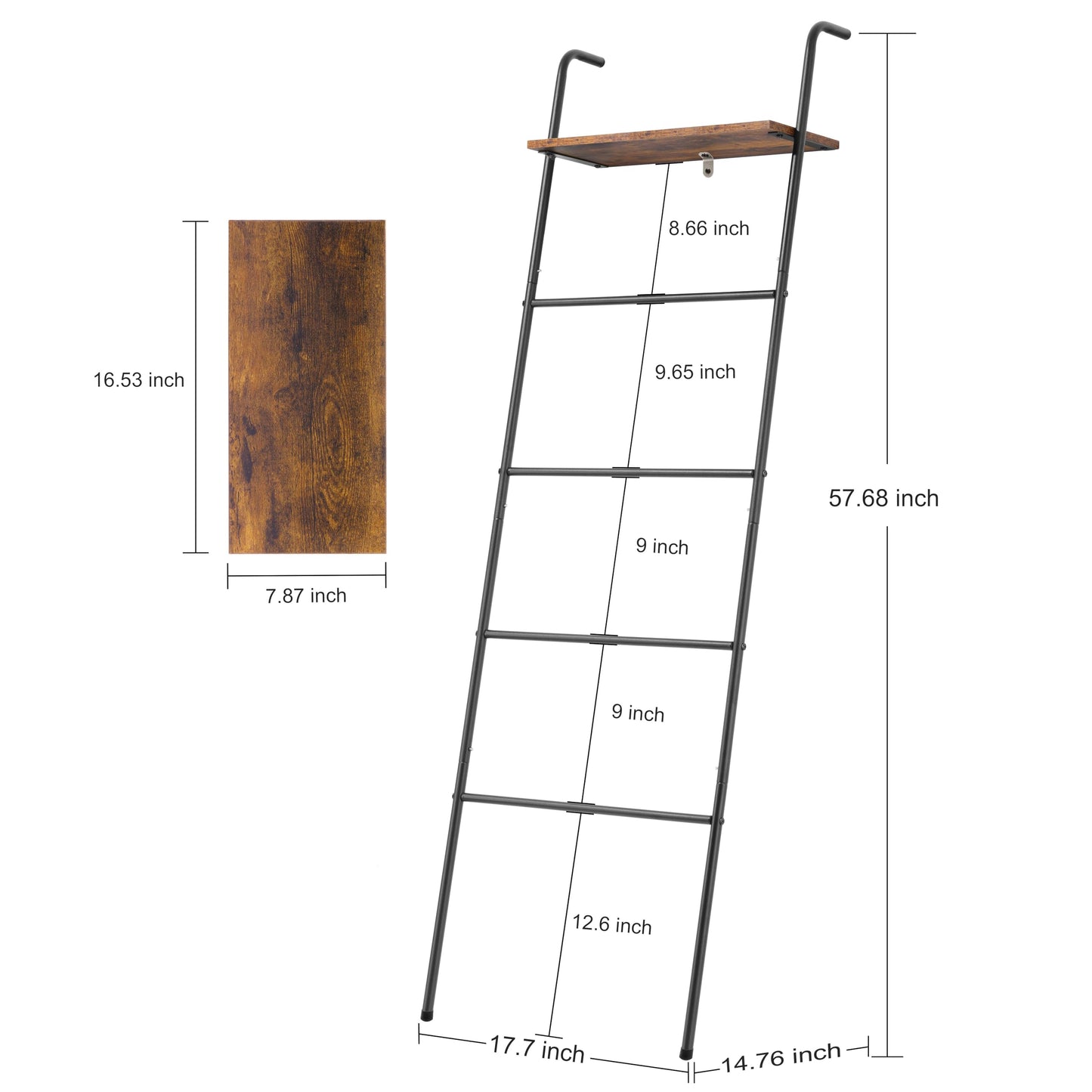 Blanket Ladder 5 Layer Wall-Leaning Blanket Rack with Shelf Decorative Blanket Ladder Shelf Metal Leaning Towel Ladder Rack for Blankets or Quilts for Living Room Bathroom Rustic Black