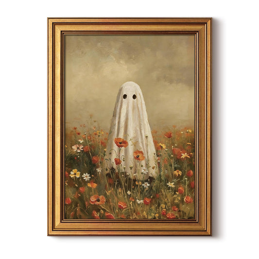 InSimSea Gold Framed Fall Wall Art, Vintage Canvas Prints Decor, Halloween Ghosts Wildflowers Field Paintings Wall Shelf Decor, Farmhouse Pictures for Bedroom Holiday Decoration Gifts, 12x16inch