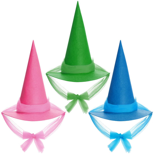 Geyoga Halloween Witch Hat Costume Accessory Women Fairy Adult Wizard Hats with Tulle Fabric for Halloween Party Cosplay Decoration