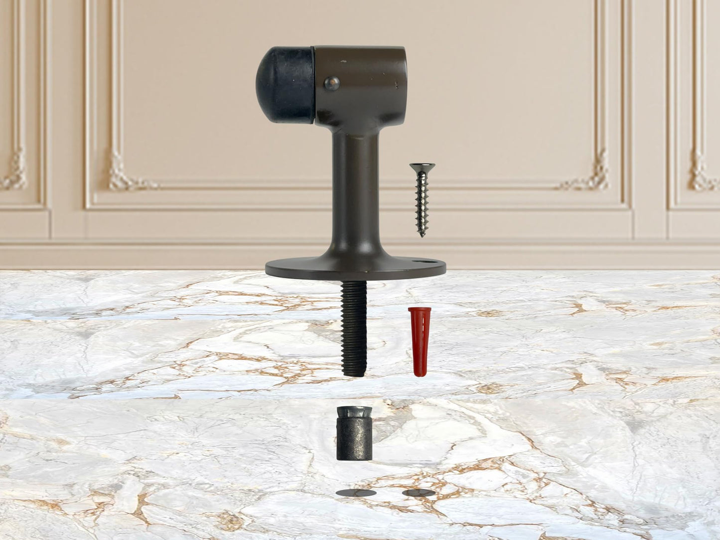 QCAA Solid Brass Door Stop, 3" Height, US10B ORB(Oil-Rubbed Bronze), Made in Taiwan, 1 Pack
