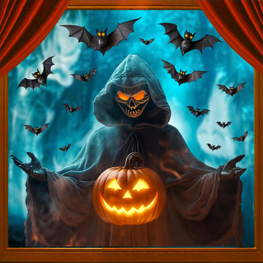 Halloween Window Decorations Clings Large Ghost Decals for Glass Door Double Sided Scary Window Decal Removable Indoor Halloween Party Supplies Spooky Bats Static Decal for Home Office Holiday Decor