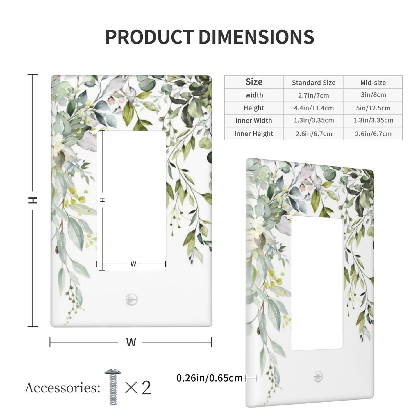 Green Eucalyptus Light Switch Cover Single Rocker/Decorator Switch Plate 1 Gang Farmhouse Decorative Outlet Covers Wall Plate, 4.50 x 2.76 Inch