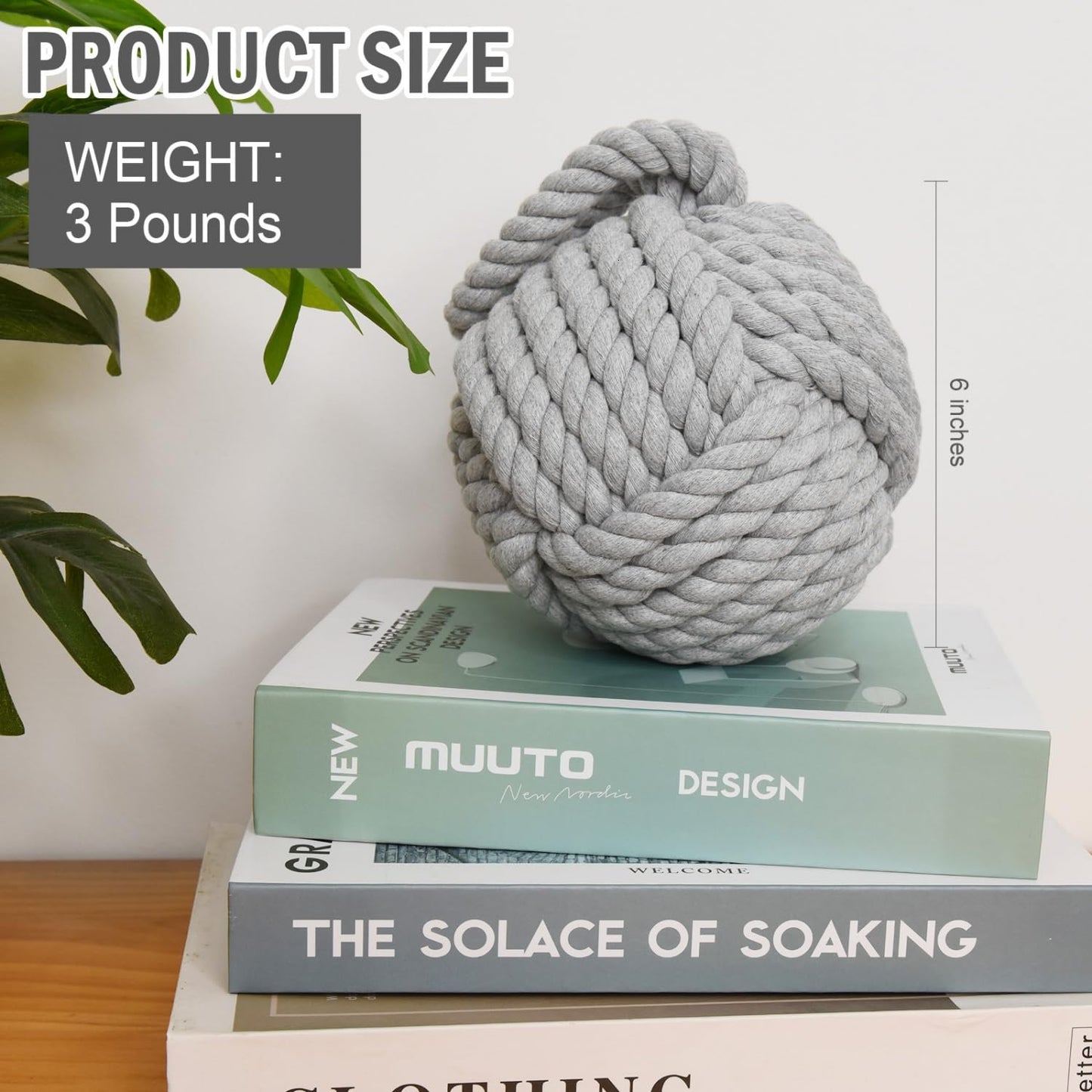 Pomeat Nautical Decorative Door Stopper with Rope Weighted Base - Heavy Duty Door Stop for Home Window Wedge - 6" (Grey)