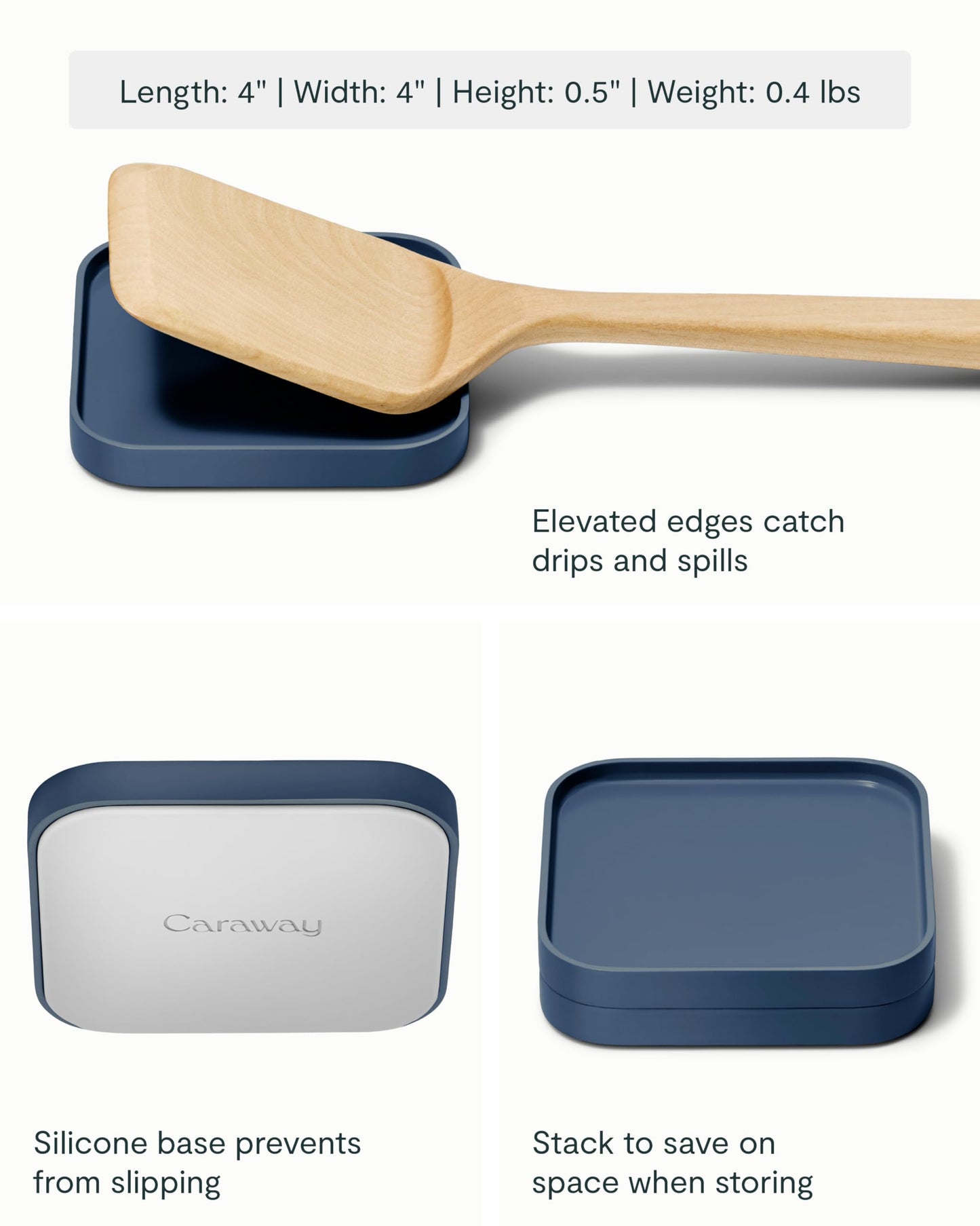 Caraway Spoon Rest Set of 2 - Stackable Spoon Holder for Kitchen Counter - Drip Catching, Heat-Resistant Design - Non-Slip Base - Navy