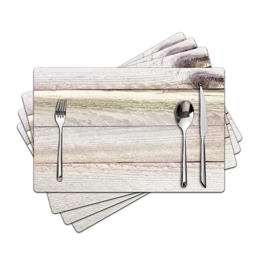 Farmhouse Placemats Set of 4 - Driftwood Faux Leather Heat Resistant Placemat for Dinner Table, Non-Slip Waterproof Oil-Proof Washable Reusable for Indoor Outdoor Kitchen Decor, 15.75In*11.81In