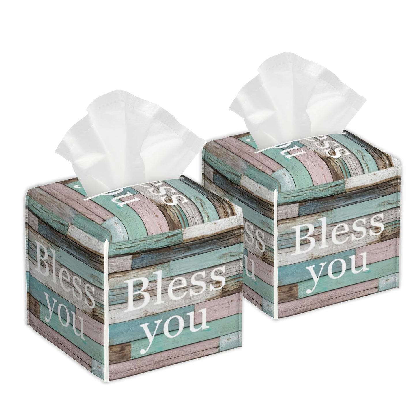Bless You Tissue Box Cover 2Pcs PU Leather Tissue Box Holder for Home, Square Tissue Holder for Harvest Autumn Season Halloween Thanksgiving Gift