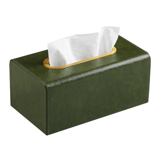 MEIBOOCH PU Leather Tissue Box Cover Rectangular Tissue Box Holder for Boxes Up to 3.9" Tall, Decorative Rectangle Tissue Cover for Bathroom Living Room Car Office (Dark Green)