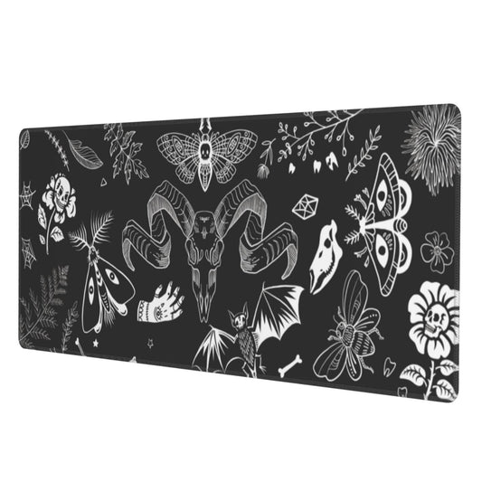 Witch Skeleton Goat Gaming Mouse Pad XL Black and White Large Extended Non Slip Rubber Base Desk Mat Stitched Edge Keyboard Mat 31.5x11.8 Inch