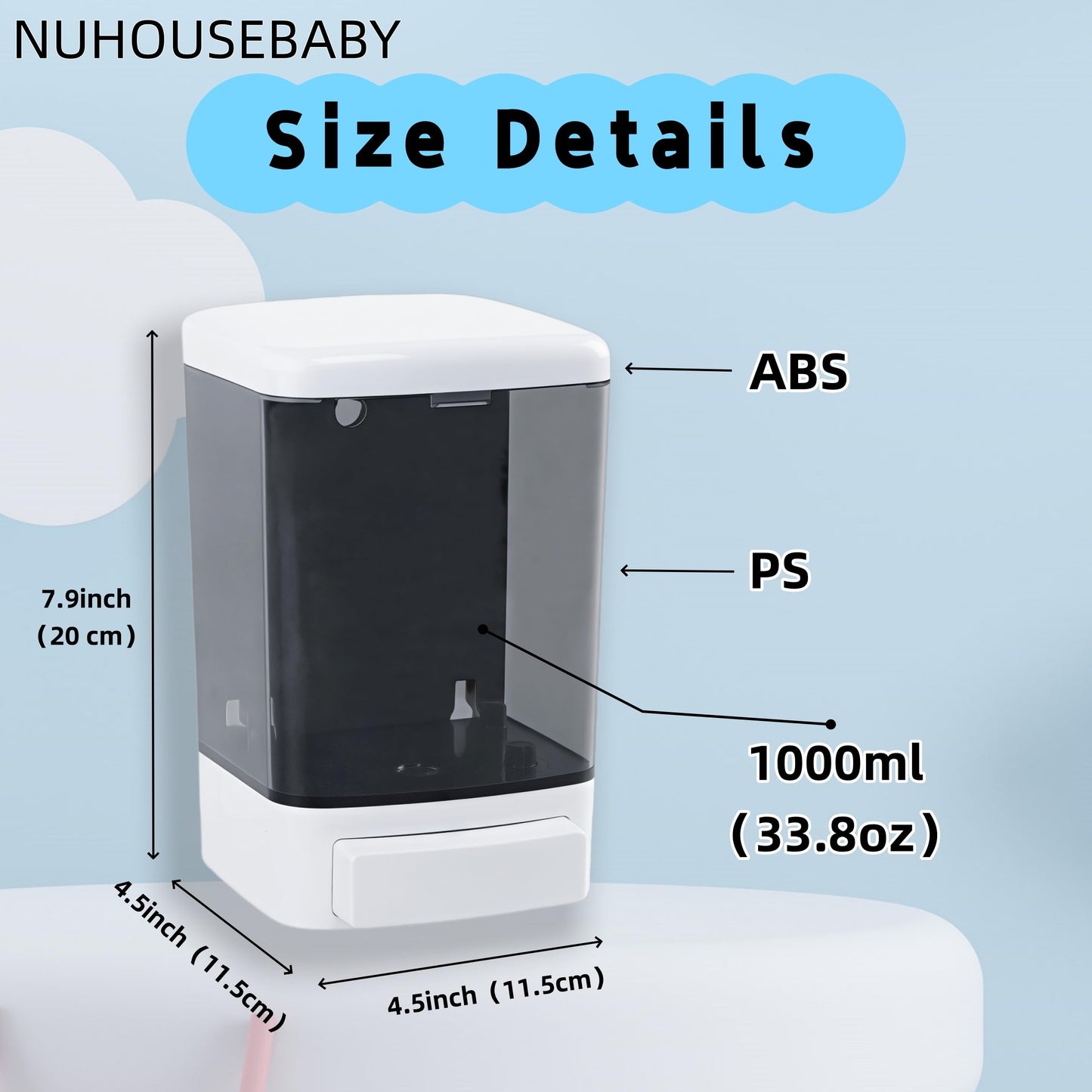 NUHOUSEBABY Manual Soap Dispenser Kitchen Bathroom Wall Mounted Hand Dispensers Commercial for Liquid Containers Shampoo Gel Chamber Plastic - (33.8 oz) 1000ml