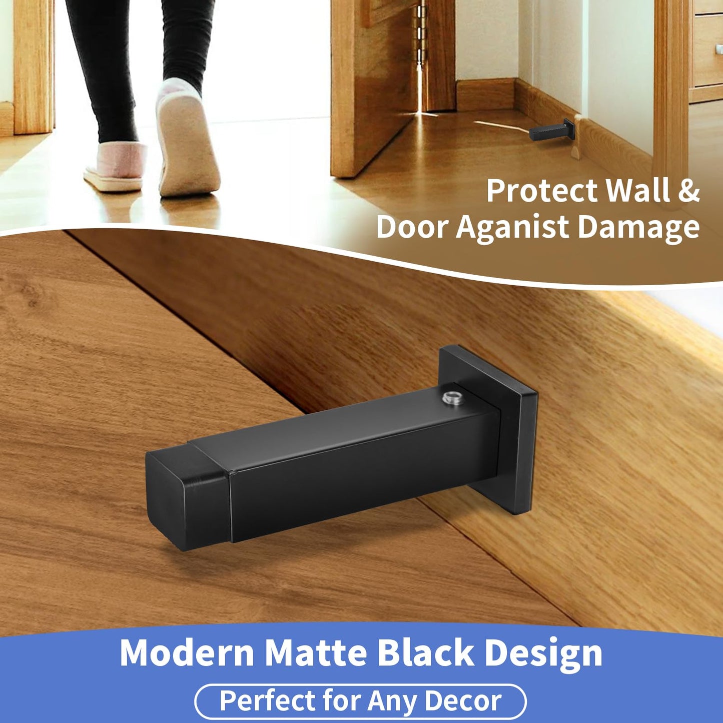 KOLAKO Door Stoppers, 2 Pack Black Door Stops, 3.4 Inch Door Stoppers for Wall Solid Rigid Doorstop Bumper Wall Protector