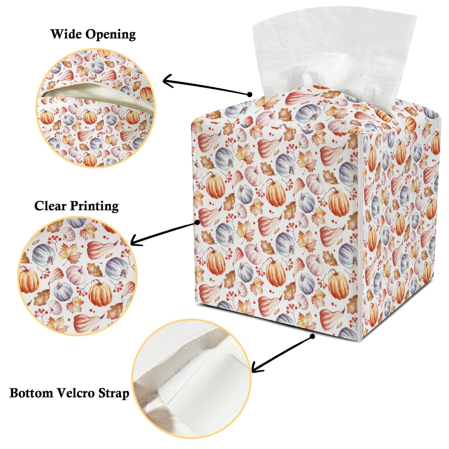 Autumn Pumpkin Leather Tissue Holder with Bottom Belt Ideal for Thanksgiving Fall Housewarming Gift Tissue Box Cover Bathroom Car Nightstand Kitchen Decor Waterproof Napkin Organizer Dispenser - FS727