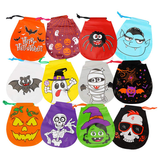 CCINEE 72pcs Halloween Drawstring Goody Bags 12 Styles Halloween Treats Bags for Kids's Trick or Treat Party Favor Supplies