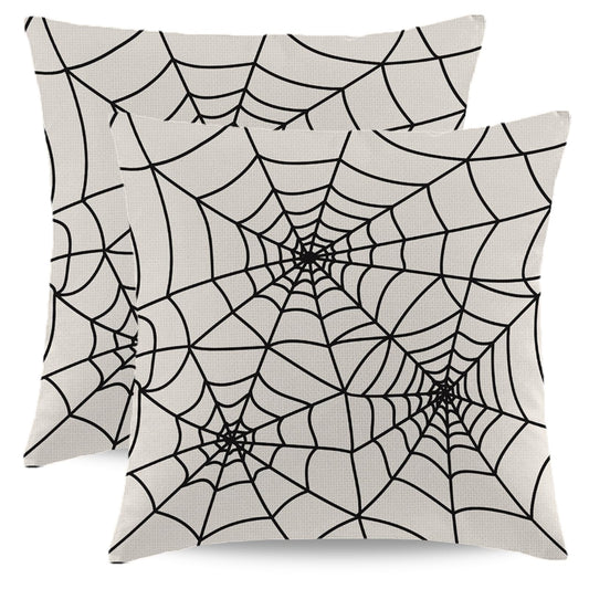 Wsunsal Halloween Pillow Covers 20x20 Inch Set of 2, White Spider Web Decor Throw Pillows Holiday Halloween Outdoor Decorative Pillows Square Linen Cushion Covers for Home Bed Couch Sofa
