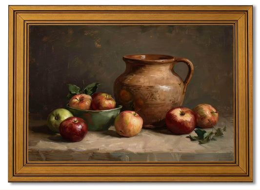 Gold Framed Canvas Wall Art Harvest Apples Vintage Still Life Painting Picture Wall Decor Farmhouse Fruit Poster Print Artwork for Kitchen Farmhouse Home Decoration 9x11in