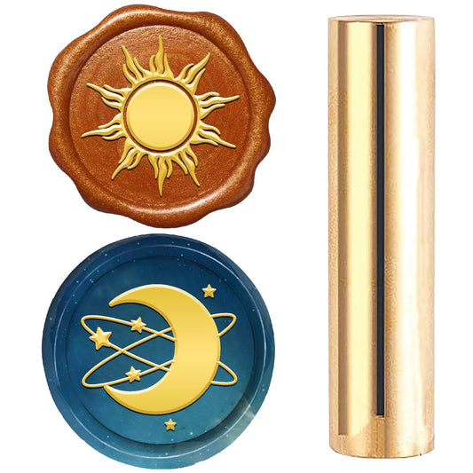CRASPIRE 2 Sides Pattern Wax Seal Stamp 15mm Mini Moon and Sun Star Magic Soild Brass Wedding Vintage Sealing Stamp for Invitations Envelopes Card DIY Craft Birthday Decorative Gift Embellishment