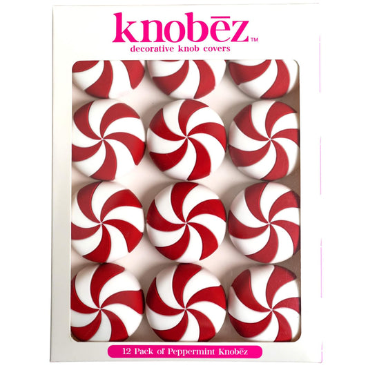 Knobēz 12pk Red Peppermint Decorative Knob Covers for Christmas Holiday