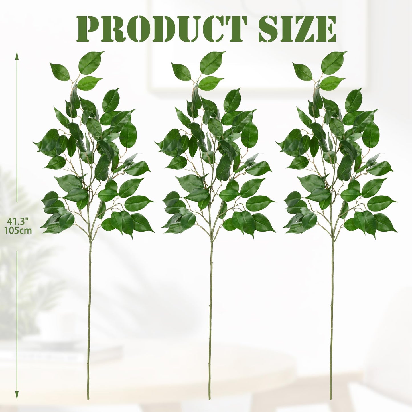 Ficus Leaves Artificial Branches 41.3" Faux Ficus Tree Branches Fake Greenery Plant Spray for Tree DIY Arch Wedding Bouquet Wreath Wall Decor - 3PCS