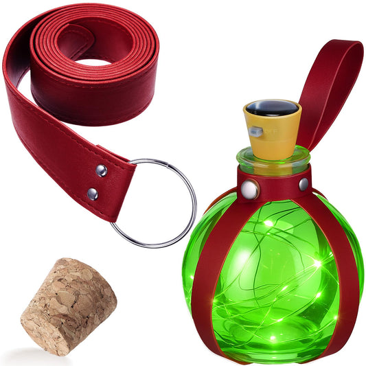 Geyoga Halloween Witch Potion Bottles Wizard Staff Solar Light up Medieval Renaissance Witch Accessories Dark Magic Cork Bottle with Belt Decor(Burgundy with Green Light)