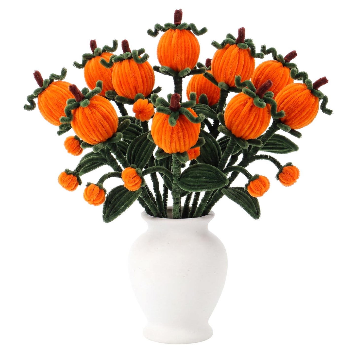 Wavyknot 12 Pcs Pipe Cleaners Fall Pumpkin Floral Picks 11.2'' Autumn Flower Branches Decorations Pumpkin Themed Table Centerpieces Decor for Harvest Halloween Thanksgiving Party Farmhouse Home Decor