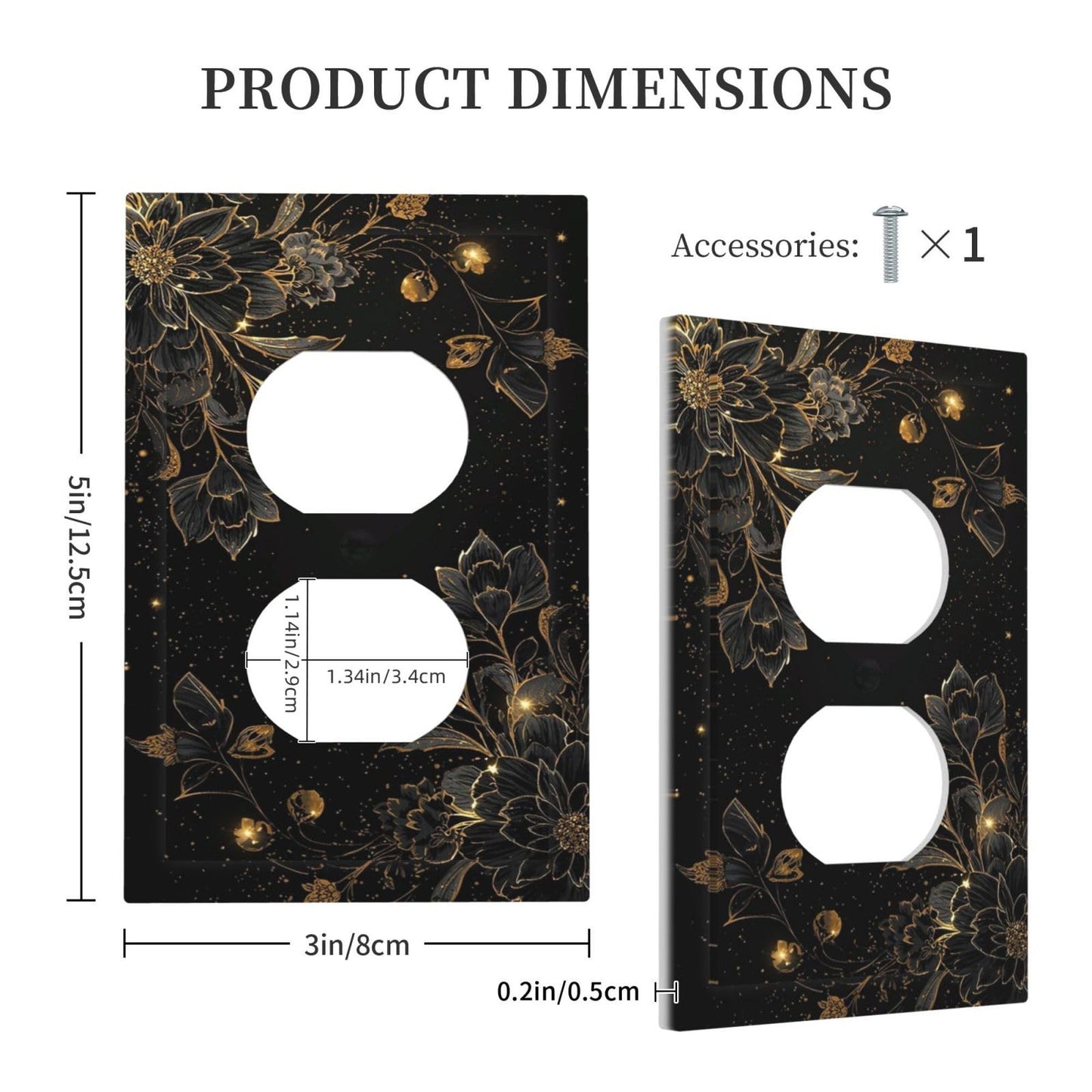 Oudediam Outlet Covers Gold Black Floral With Glittering Starry 1 Gang Duplex Decorative Switch Plate Covers Light Switch Cover Plate Electrical Socket Cover For Bedroom Home Decor
