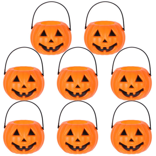 STOBOK Halloween Pumpkin Bucket - 8pcs Trick or Treat Children Portable Plastic Candy Buckets Jack O Lanterns - Desktop Decoration Candlestick Candy Holder Pail Party Favor Basket Party Supplies