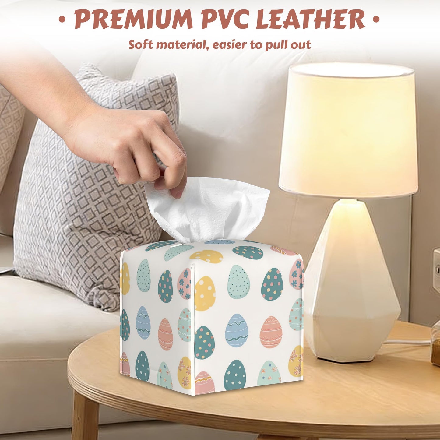 Easter Egg Bunny Tissue Box Holder, Leather Tissue Box Cover Square, Paper Facial Decorative Tissues Cover for Bathroom Home Car Nightstand Vanity Desk, 2 Pcs