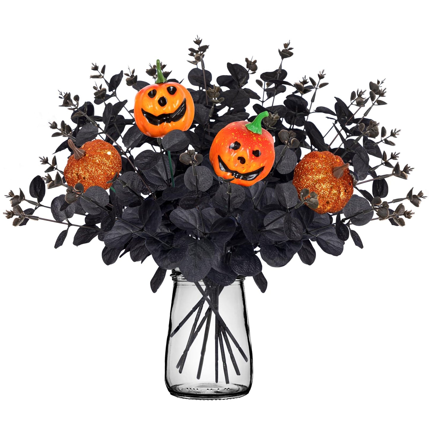 Yen Jean 12PCS Black Halloween Pumpkin Decorations Indoor Artificial Fake Flowers: Eucalyptus Branches Stems Table Centerpieces Decor