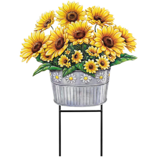 Amyhill Summer Sunflower Outdoor Decoration Metal Garden Stakes 23 Inch Sunflower Welcome Yard Sign Decoration Summer Decorative Garden Stake for Home Outside Lawn Patio Walkway Backyard Porch Decor